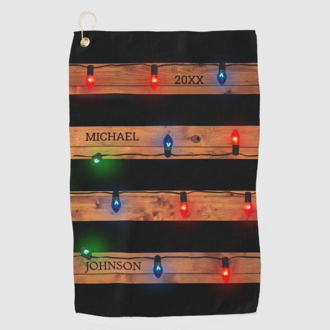 Personalized Dated Multicolored Lights  Golf Towel (Front)