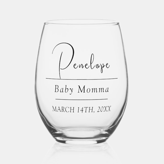 Personalized Dated Named Baby Momma Stemless Wine Glass (Front)