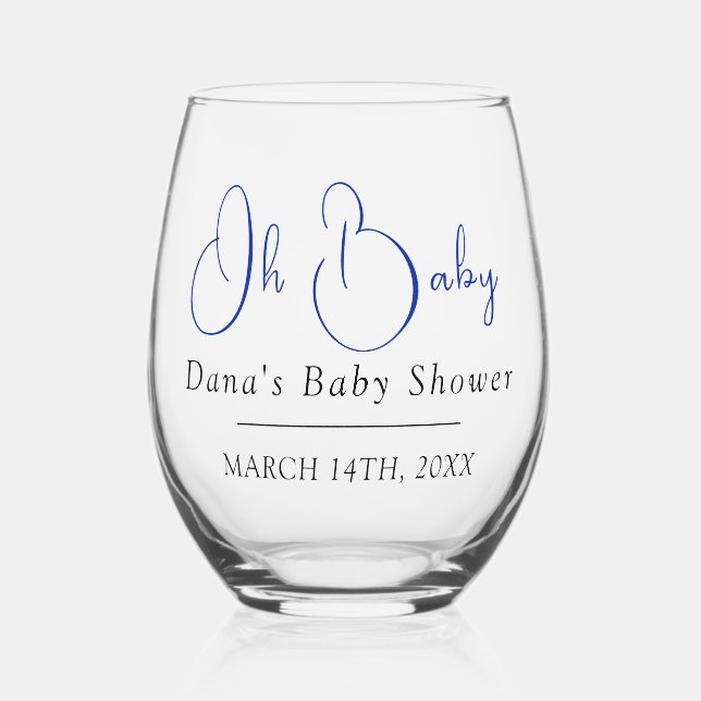 Personalized Dated Named Oh Baby Stemless Wine Glass (Front)
