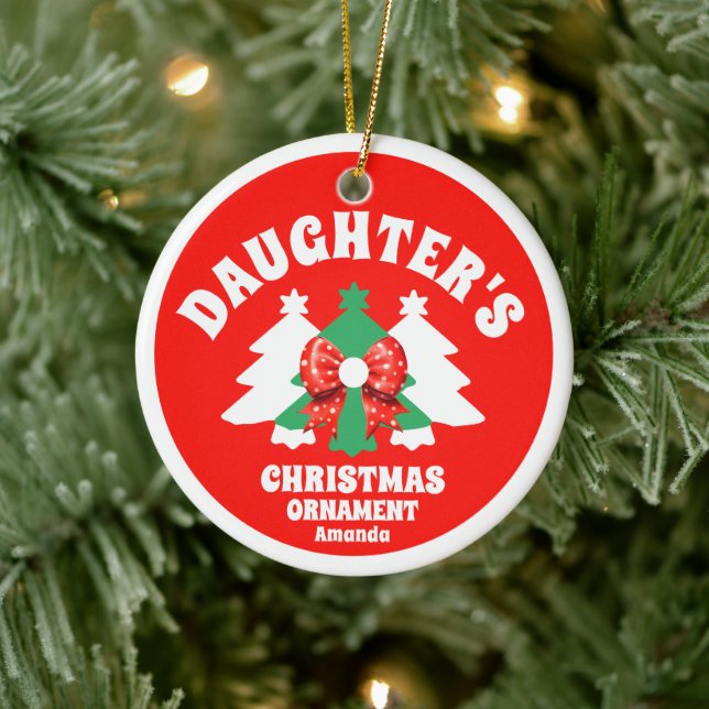 Personalized Daughter's Photo Christmas Tree Ceramic Ornament (Tree)