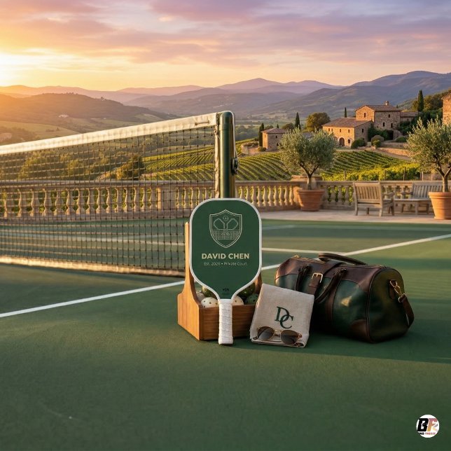 Personalized David Chen Green with Gold Crest, Est Carbon Fiber Pickleball Paddle (Creator Uploaded)