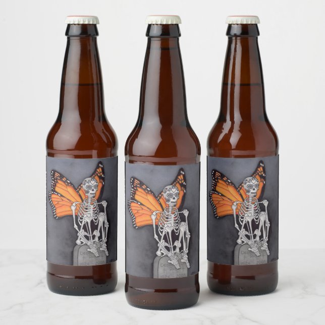 Personalized Day of the Dead Halloween Skeleton Beer Bottle Label (Bottles)