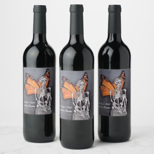 Personalized Day of the Dead Halloween Skeleton Wine Label