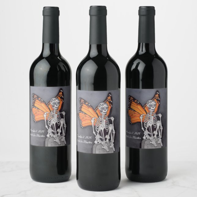 Personalized Day of the Dead Halloween Skeleton Wine Label (Bottles)