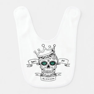 Personalized Day of the Dead King Skull Baby Bib