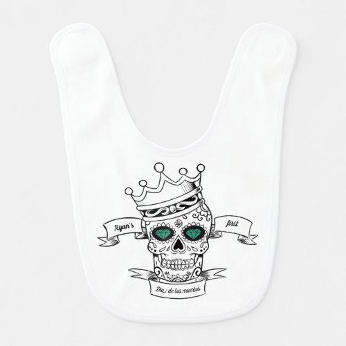 Personalized Day of the Dead King Skull Baby Bib