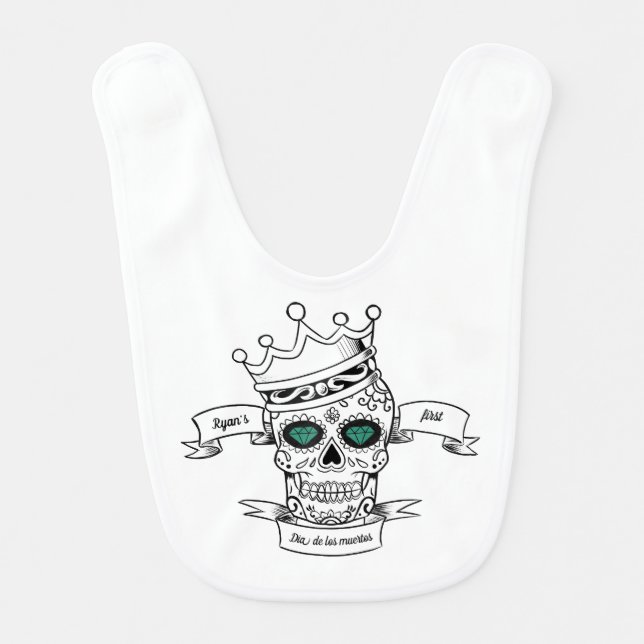Personalized Day of the Dead King Skull Baby Bib (Front)