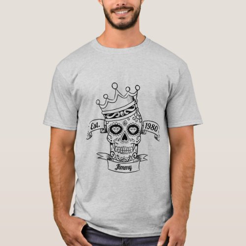 Personalized Day of The Dead Skull Cotton T_shirt