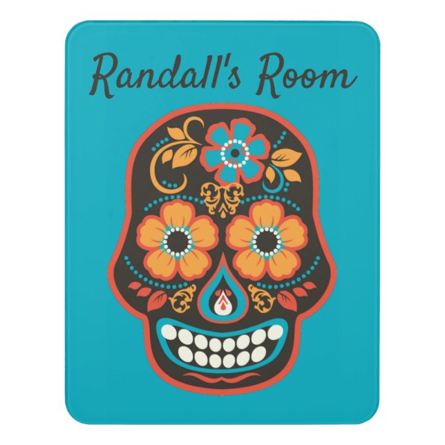 Personalized Day of the Dead Sugar Skull Door Sign (Contemporary Vert)