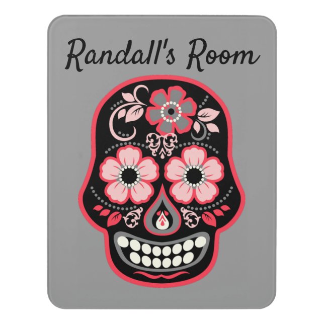 Personalized Day of the Dead Sugar Skull Door Sign (Contemporary Vert)