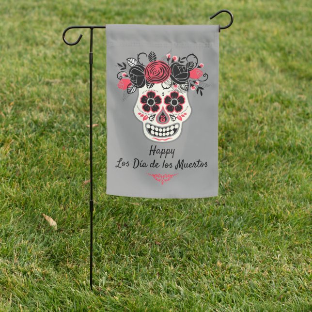 Personalized Day of the Dead Sugar Skull Garden Flag (In SItu)