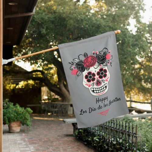 Personalized Day of the Dead Sugar Skull House Flag