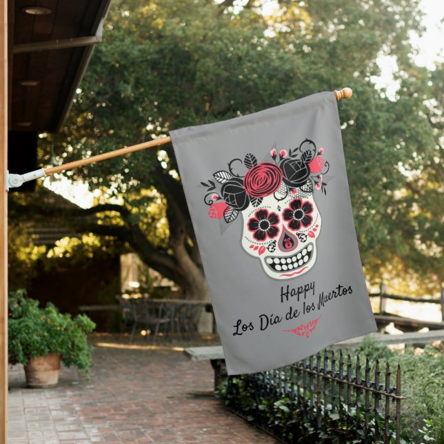 Personalized Day of the Dead Sugar Skull House Flag (In SItu)