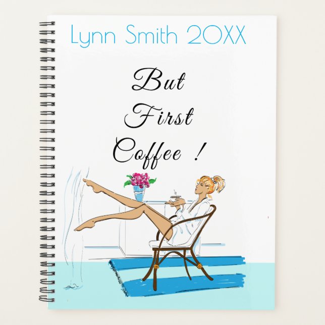 Personalized Day Planner But First Coffee Quote (Front)