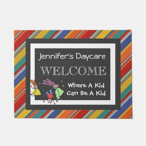 Personalized Daycare Fun Stripes Welcome Doormat