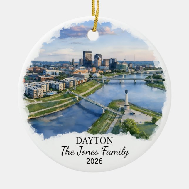 Personalized Dayton Ornament, Custom Ohio State Ceramic Ornament (Front)