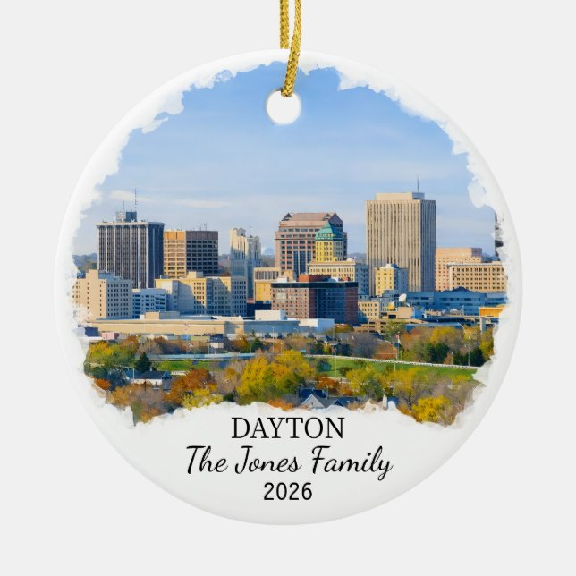 Personalized Dayton Ornament, Custom Ohio State Ceramic Ornament (Front)