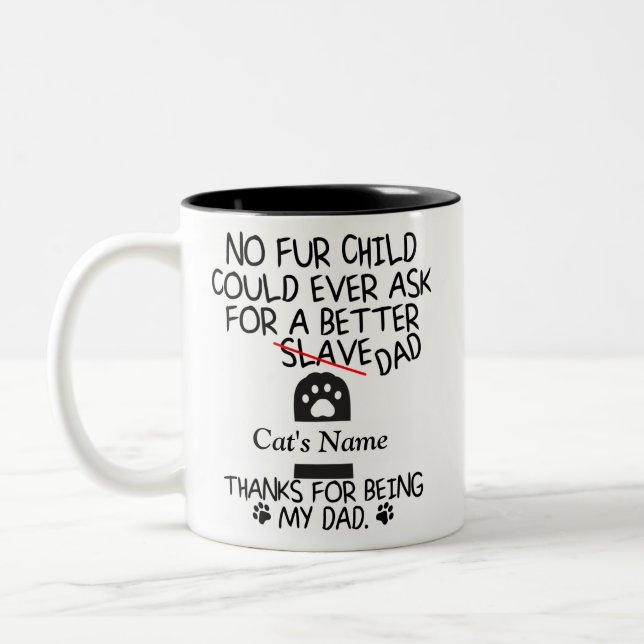 personalized dear cat dad, cat's name Two-Tone coffee mug (Left)
