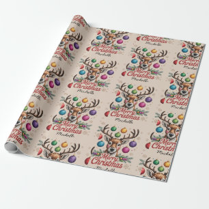 Personalized Dear Reindeer Vintage Christmas Wrapping Paper
