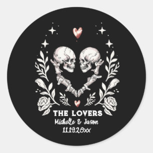 Personalized Death Lovers Gothic Skeleton Wedding Classic Round Sticker
