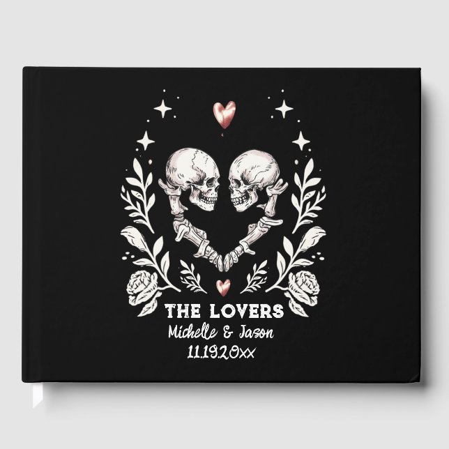 Personalized Death Lovers Gothic Skeleton Wedding Guest Book (Front)