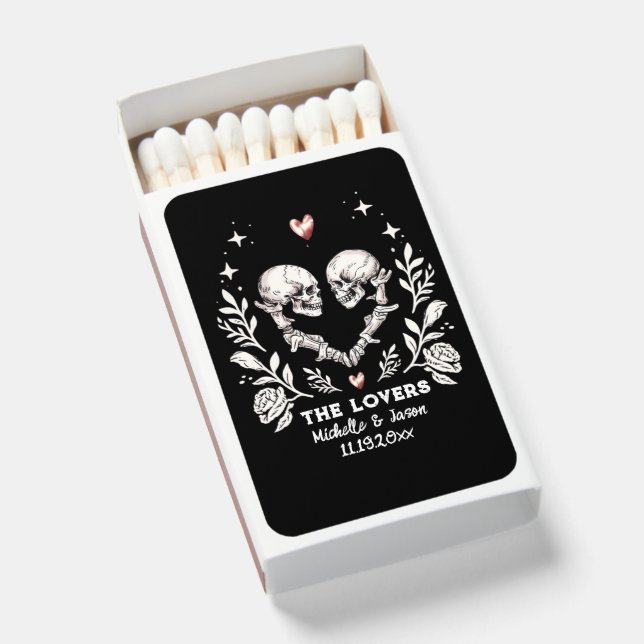 Personalized Death Lovers Gothic Skeleton Wedding  Matchboxes (Front Open)