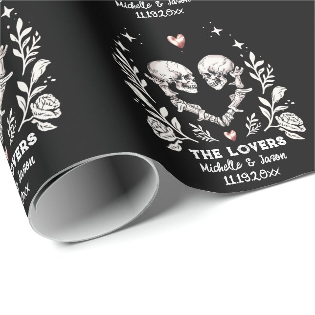Personalized Death Lovers Gothic Skeleton Wedding Wrapping Paper (Roll Corner)