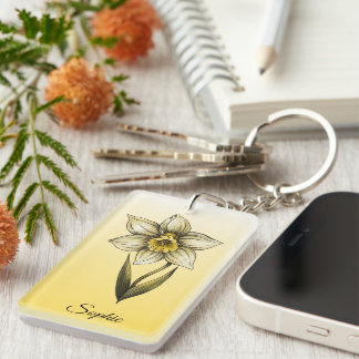 Personalized December Birth Flower Narcissus Keychain