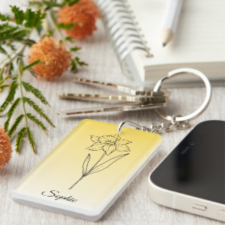 Personalized December Birth Flower Narcissus Keychain