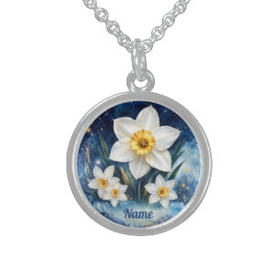 Personalized December Birth Flower Narcissus Sterling Silver Necklace