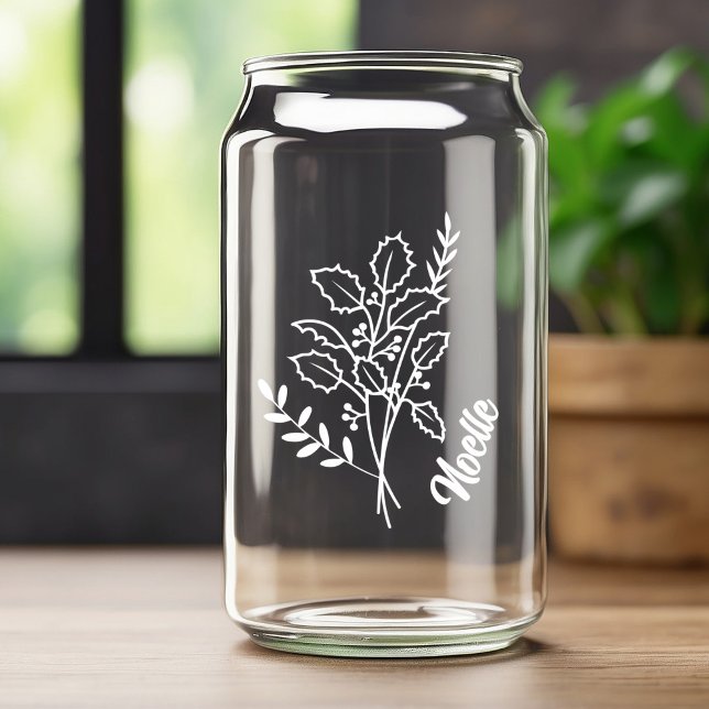 Personalized December Birth Flower White Holly Can Glass (Creator Uploaded)