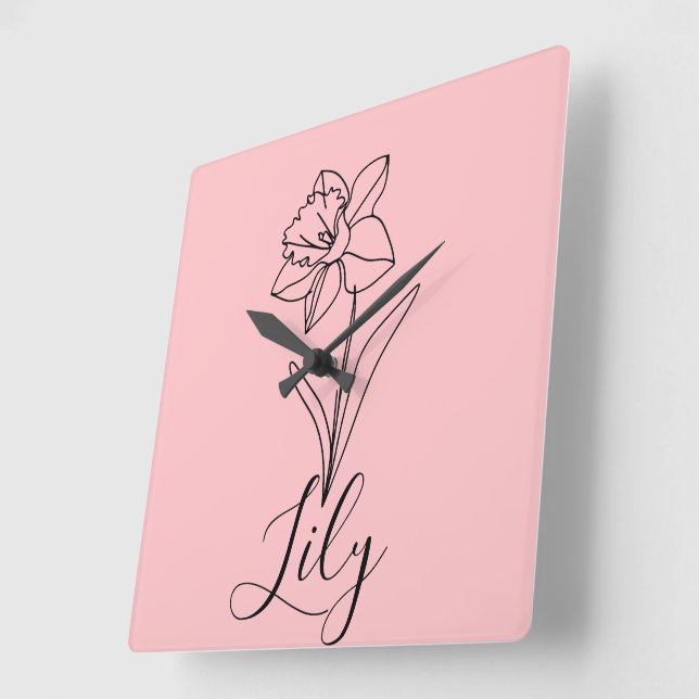Personalized December Narcissus Birth Flower Gift  Square Wall Clock (Angle)