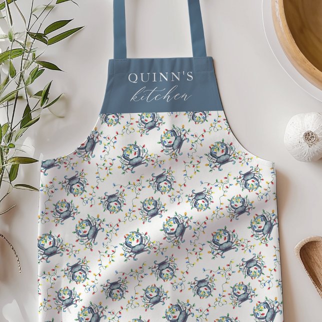 Personalized Deck the Claws Coastal Crab Christmas Apron (Creator Uploaded)