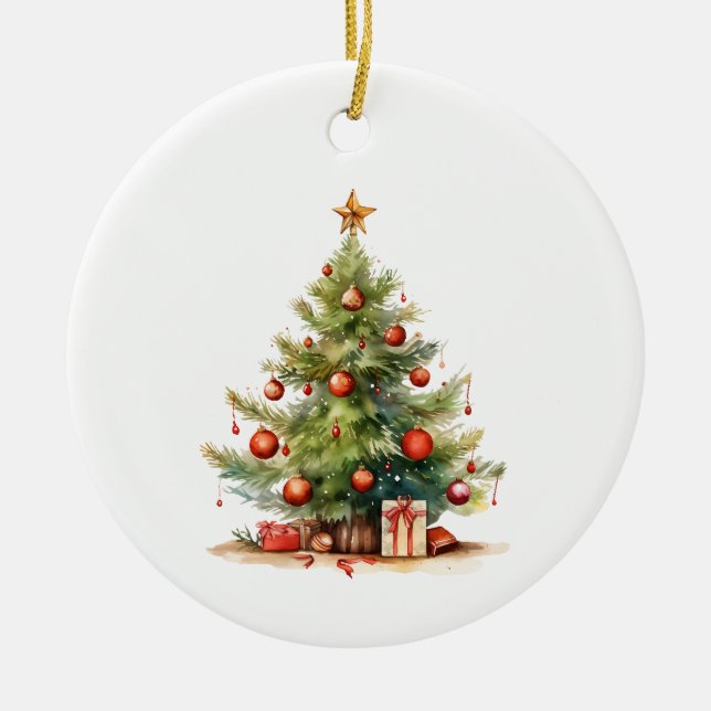 Personalized Decorated Christmas Tree  Ceramic Ornament (Front)