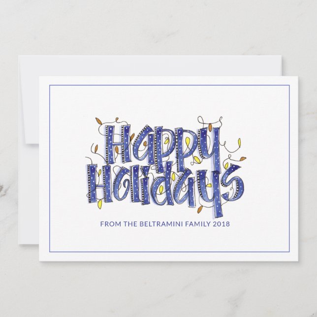 Personalized Decorative Calligraphy Happy Holidays Holiday Card (Front)
