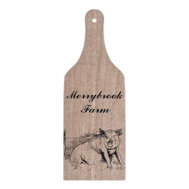 Personalized Decorative Faux Wood Farm Animal Pig Cutting Board (Front)