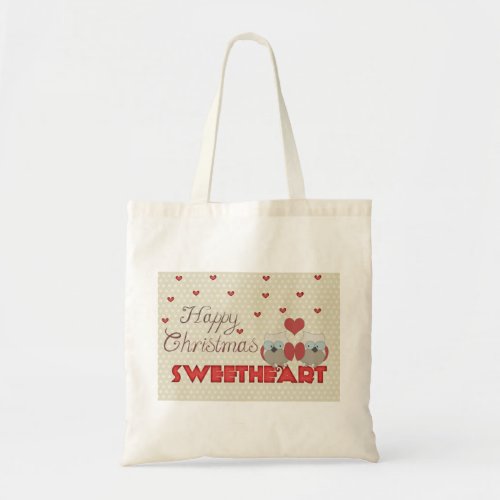 Personalized Decorative Happy Christmas Owls Heart Tote Bag