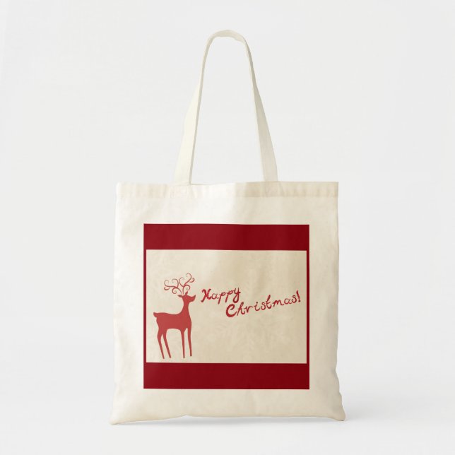 Personalized Decorative Merry Christmas Reindeer Tote Bag (Front)