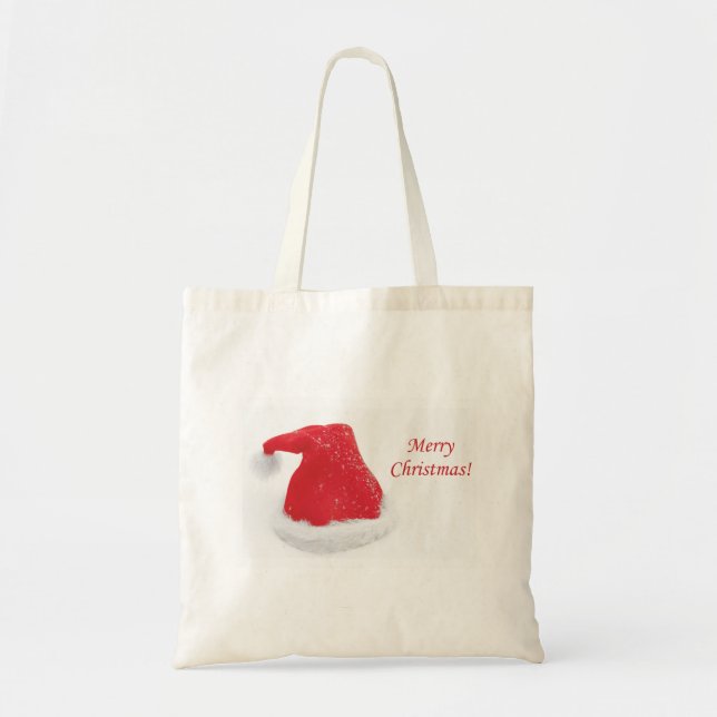 Personalized Decorative Merry Christmas Santa Hat Tote Bag (Front)