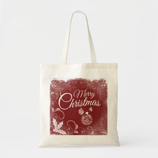 Personalized Decorative Merry Christmas Swirl Tote Bag (Front)