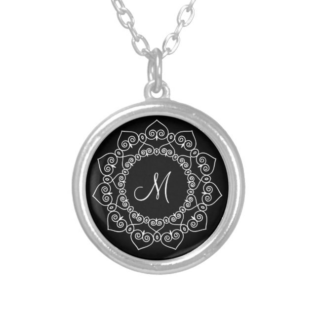 Personalized Decorative Monogram Silver Plated Necklace (Front)