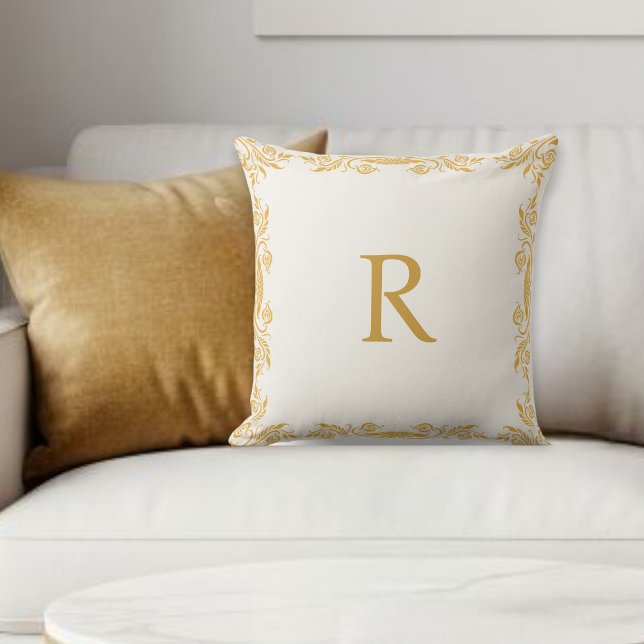Personalized Decorative Pillow, Gold effec Initial Throw Pillow (Creator Uploaded)