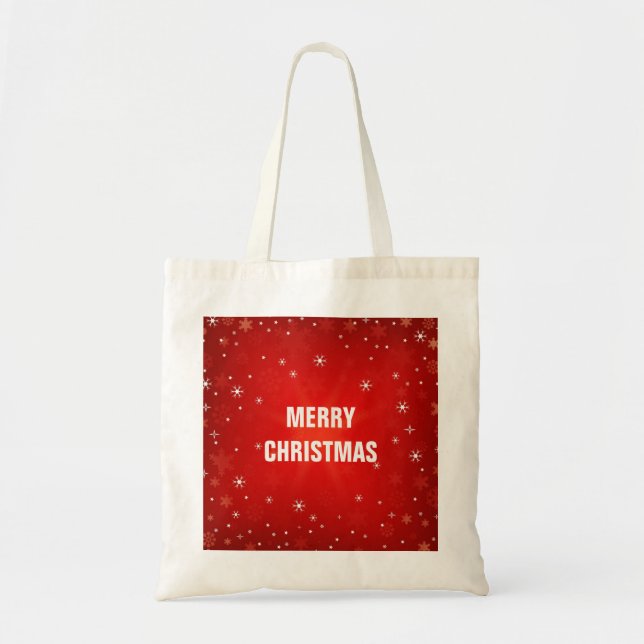 Personalized Decorative Red Merry Christmas Stars Tote Bag (Front)