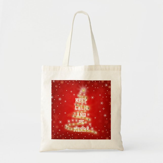 Personalized Decorative Red Merry Christmas Tree Tote Bag (Front)