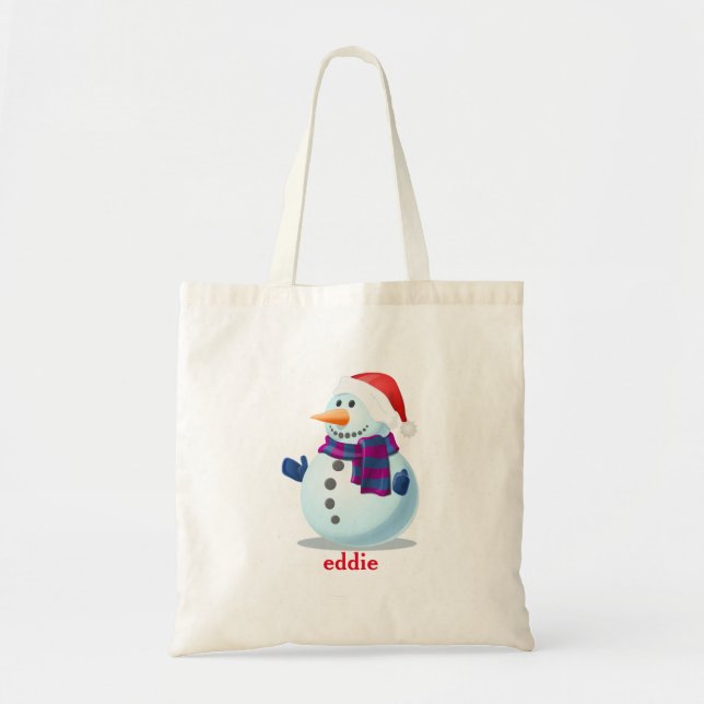 Personalized Decorative Snowman Santa Christmas Tote Bag (Front)