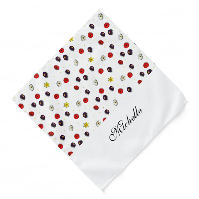 Personalized decorative spring flowers white bandana (Front)