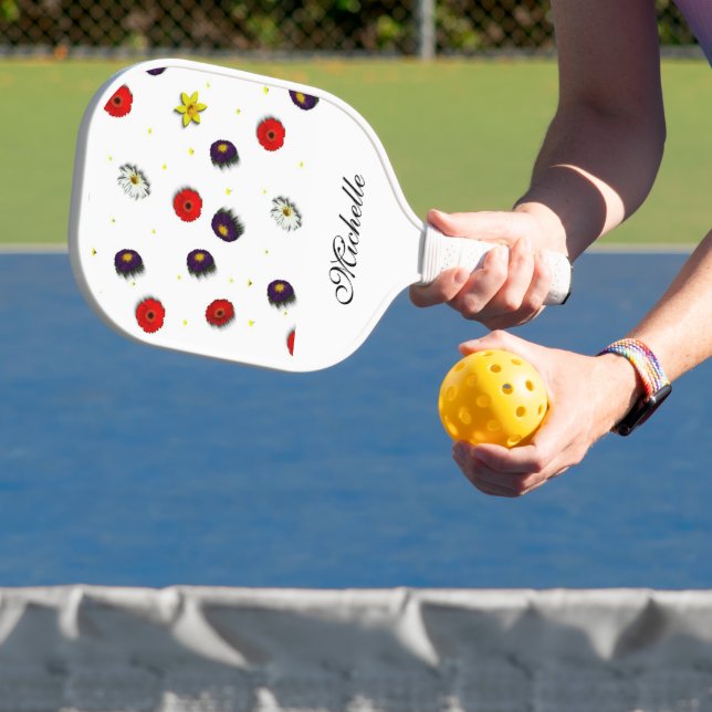 Personalized decorative spring flowers white pickleball paddle (Insitu)