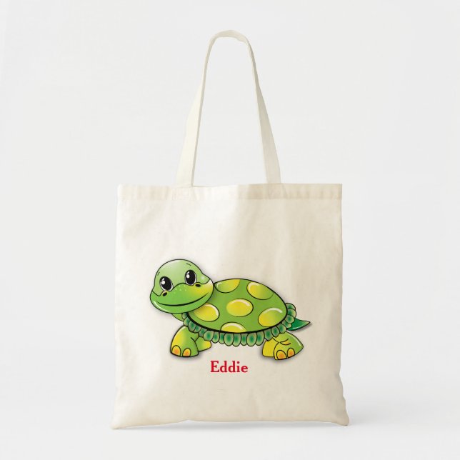 Personalized Decorative Turtle Funny Green Tote Bag (Front)