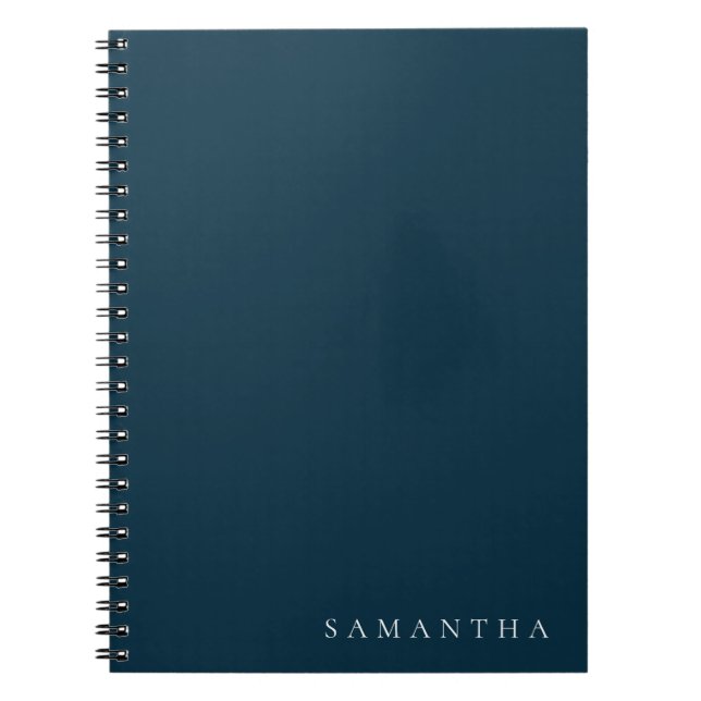 Personalized Deep Moody Blue Teal Navy Minimal Notebook (Front)