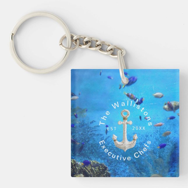 Personalized Deep Ocean Blue Sealife Keychain (Front)